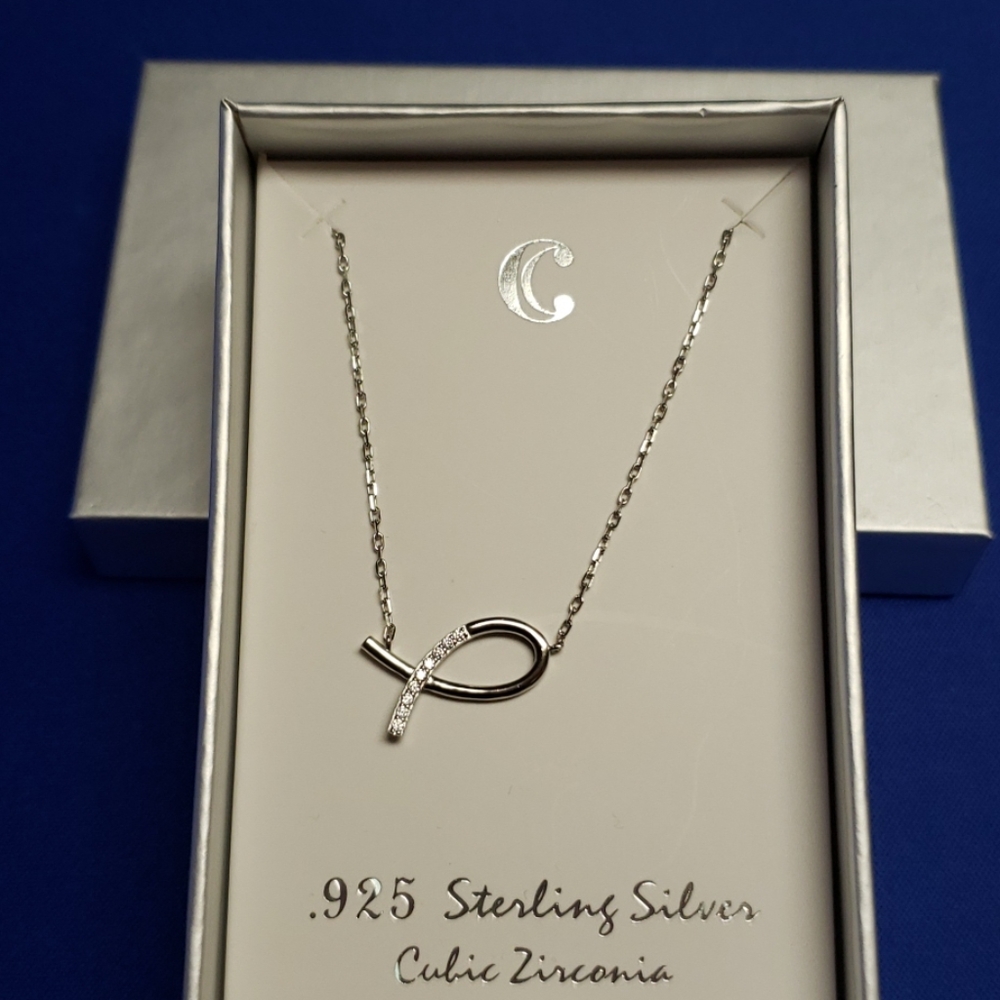 .925 Sterling Silver fish / Ichthys necklace 16"